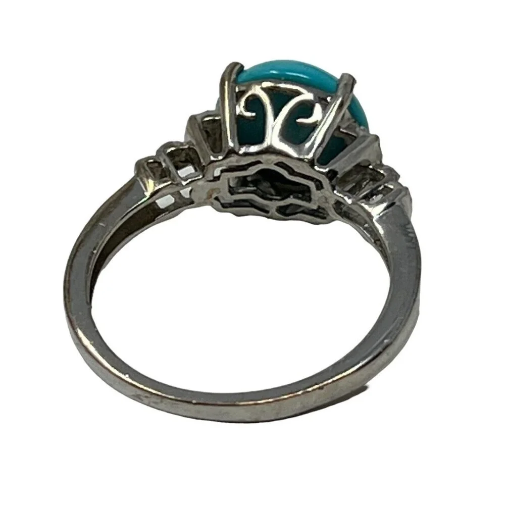Womens Sterling Silver Ring‎ Faux Turquoise Clear Stone Accents 925